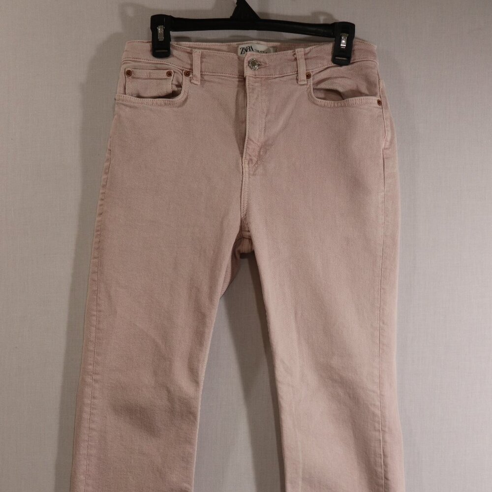 Zara Women's Pink Denim Straight Leg Raw Hem Ankle Jeans Size US 8 EUR 40